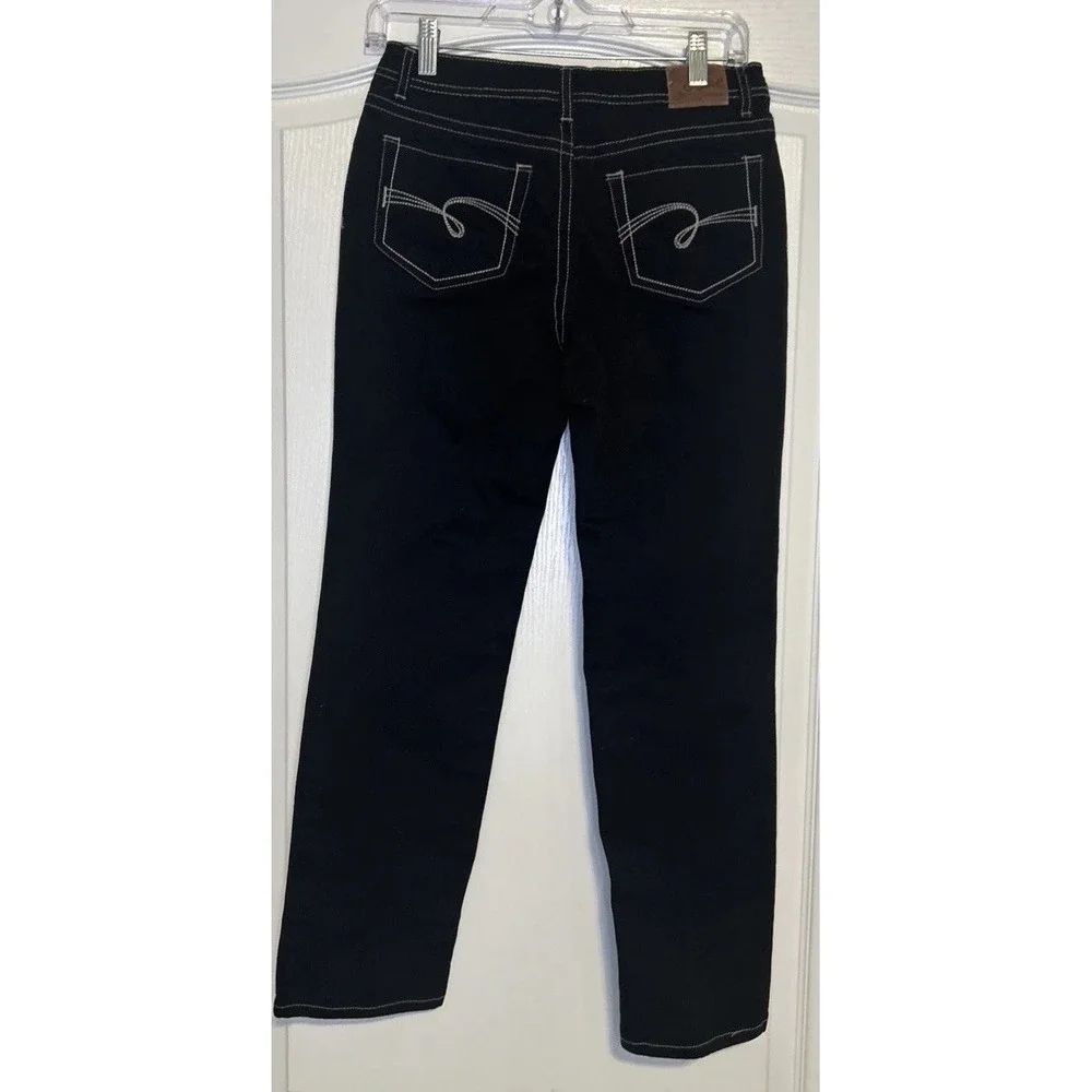 Justice Black Jeans Girls Size 12.5 Simply Low Straight Leg Contrast Stitching